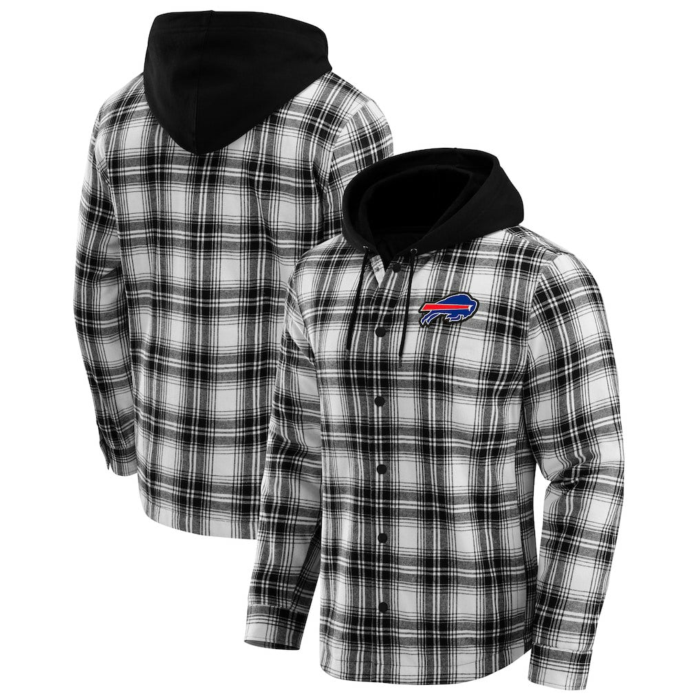 Buffalo Bills NFL x Darius Rucker Collection Plaid Flannel Quilted Full-Snap Hooded Shacket - Black