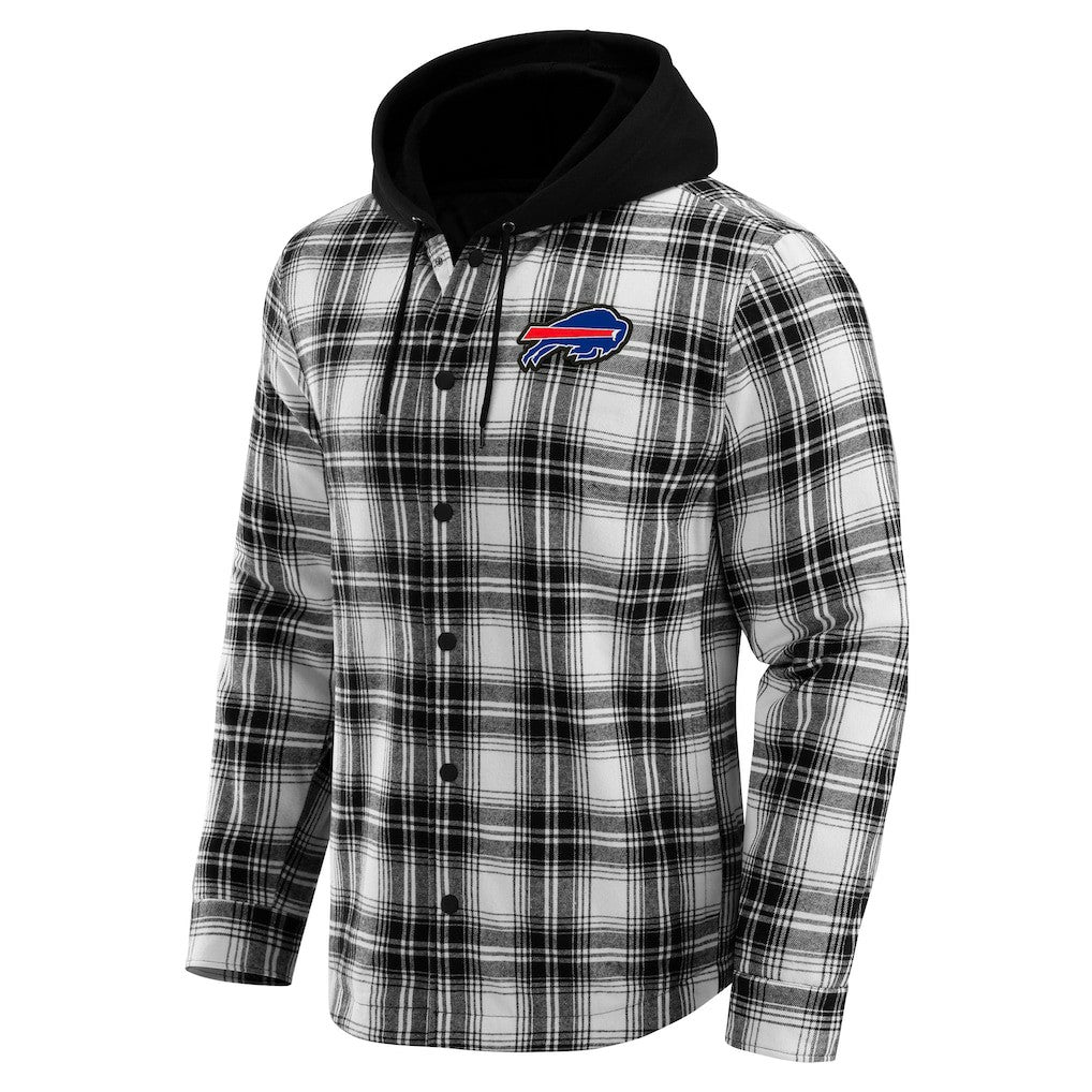 Buffalo Bills NFL x Darius Rucker Collection Plaid Flannel Quilted Full-Snap Hooded Shacket - Black