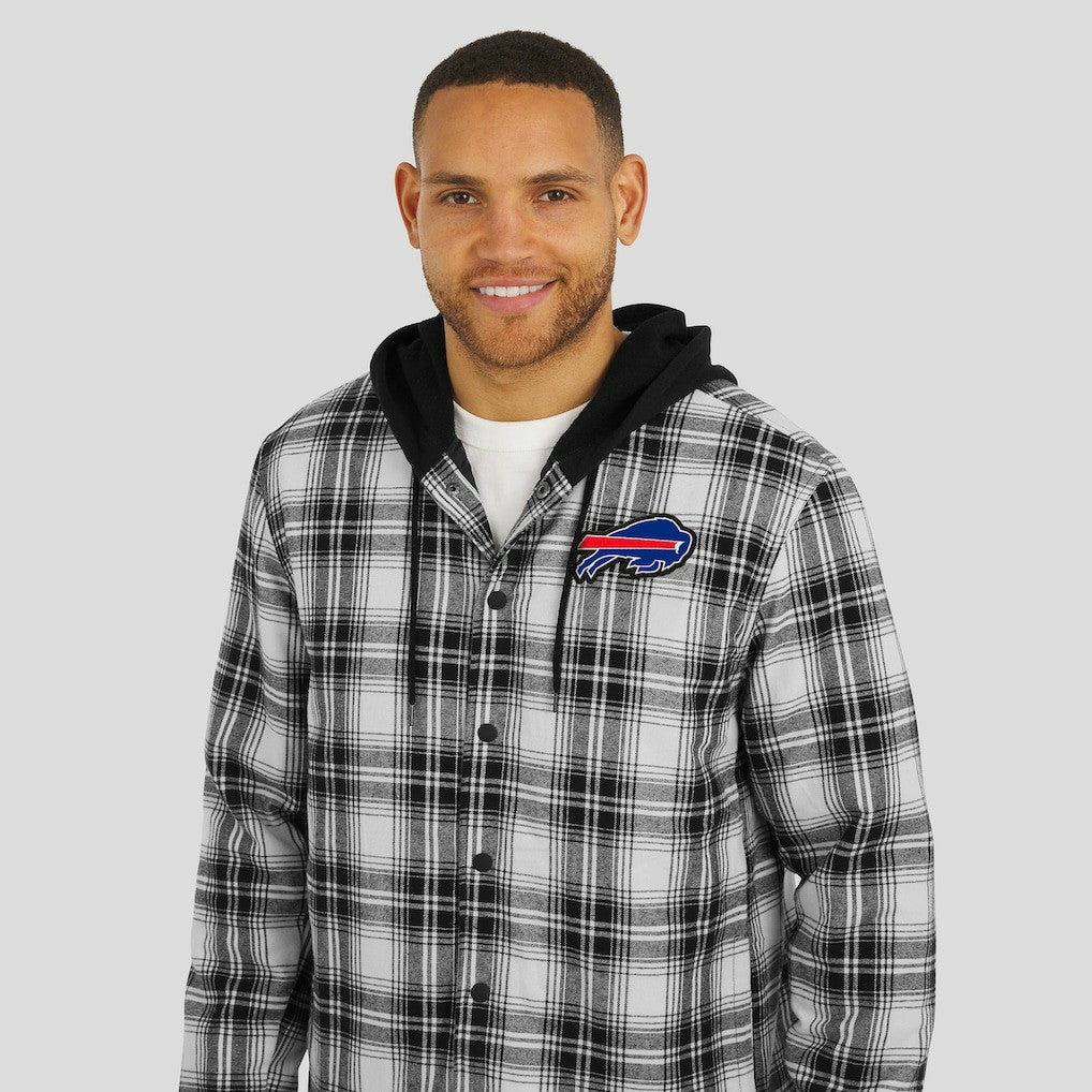 Buffalo Bills NFL x Darius Rucker Collection Plaid Flannel Quilted Full-Snap Hooded Shacket - Black