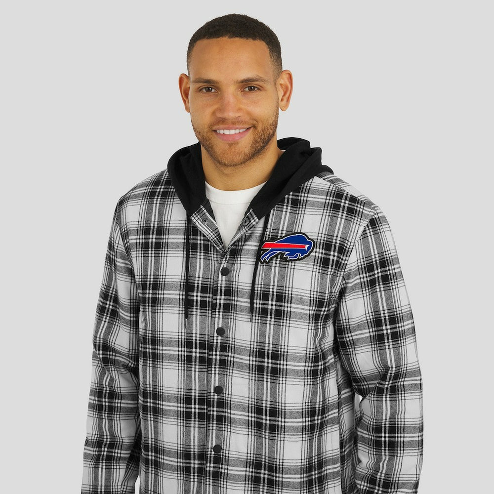 Buffalo Bills NFL x Darius Rucker Collection Plaid Flannel Quilted Full-Snap Hooded Shacket - Black