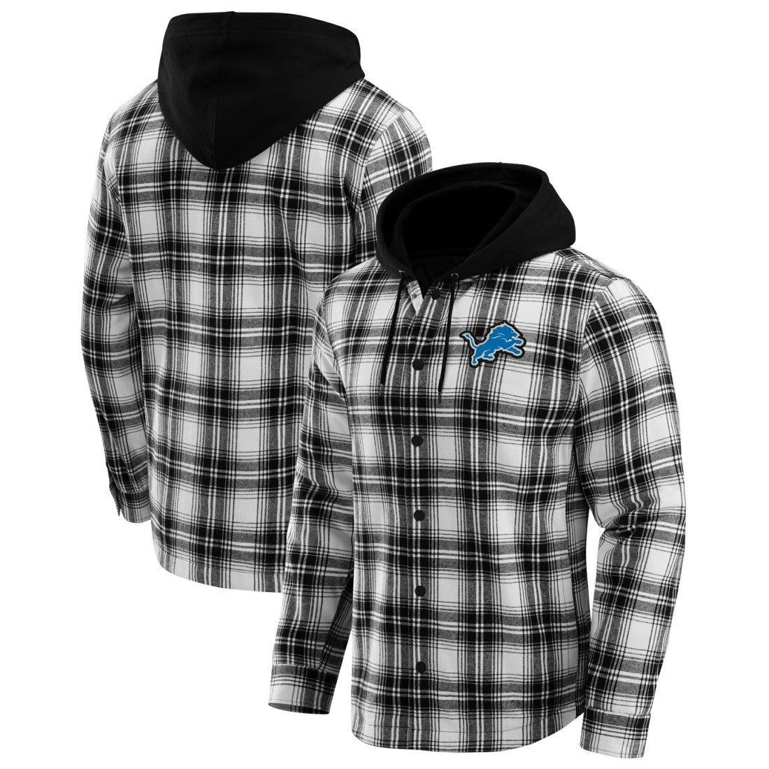 Detroit Lions NFL x Darius Rucker Collection Plaid Flannel Quilted Full-Snap Hooded Shacket - Black