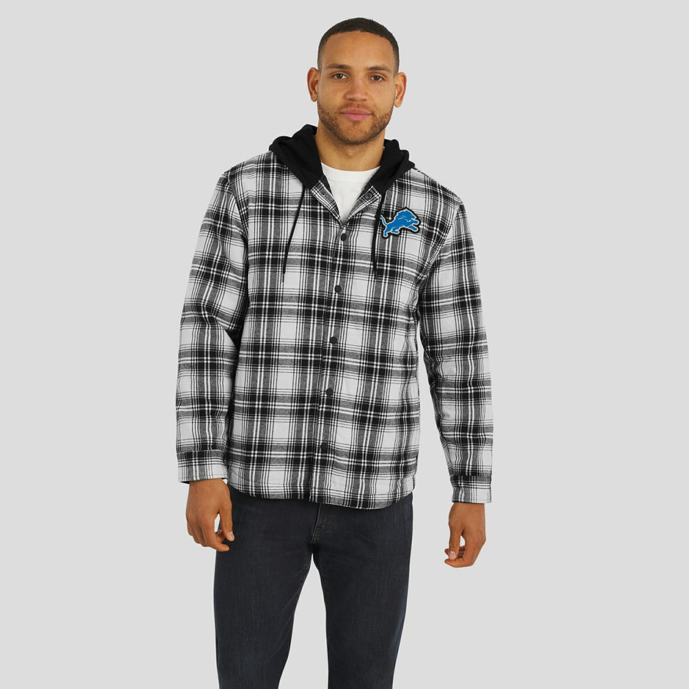 Detroit Lions NFL x Darius Rucker Collection Plaid Flannel Quilted Full-Snap Hooded Shacket - Black