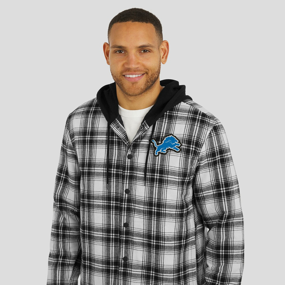 Detroit Lions NFL x Darius Rucker Collection Plaid Flannel Quilted Full-Snap Hooded Shacket - Black
