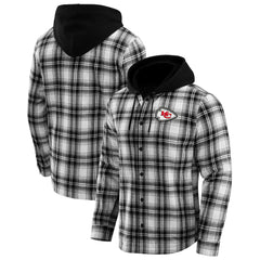 Kansas City Chiefs NFL x Darius Rucker Collection Plaid Flannel Quilted Full-Snap Hooded Shacket - Black