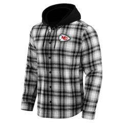 Kansas City Chiefs NFL x Darius Rucker Collection Plaid Flannel Quilted Full-Snap Hooded Shacket - Black