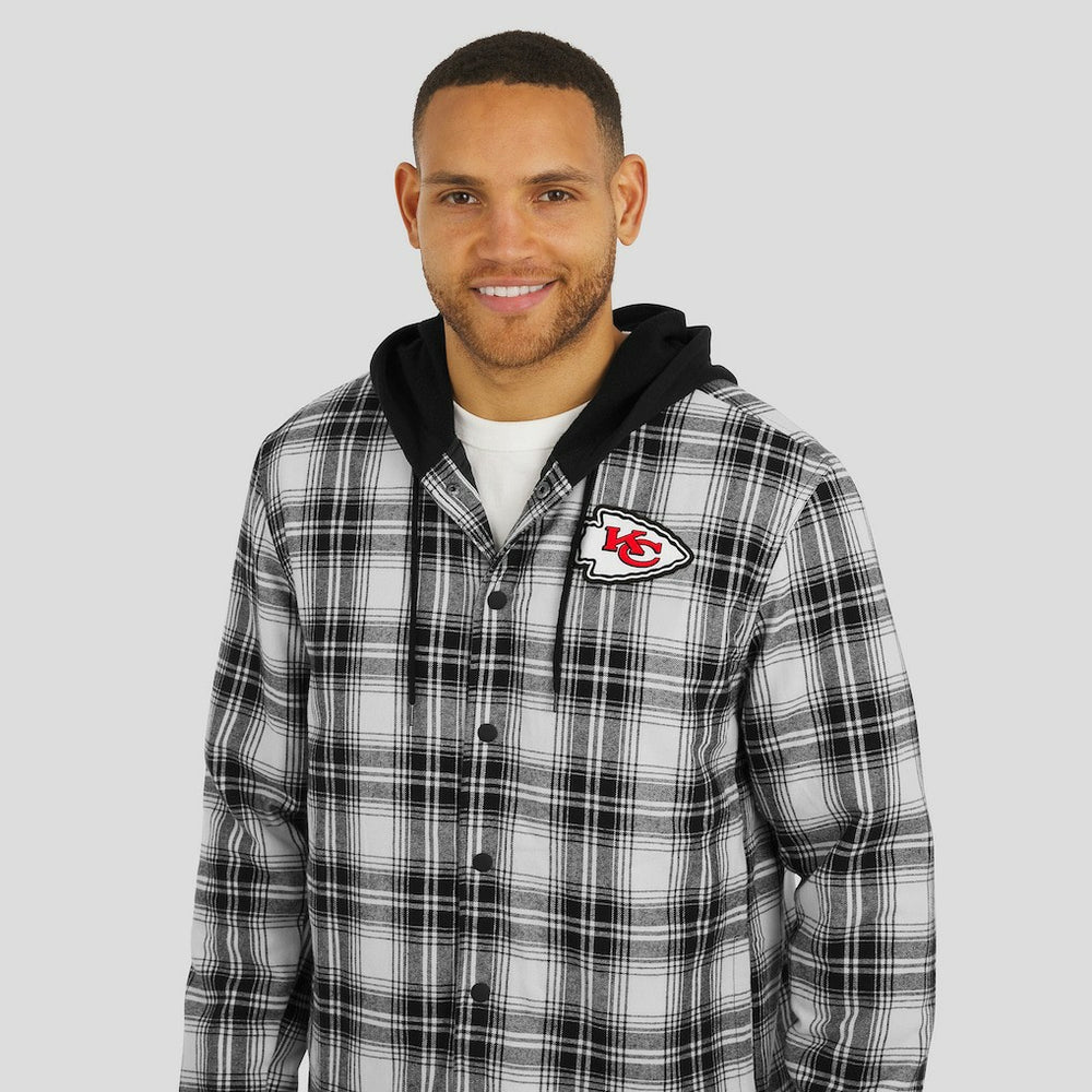 Kansas City Chiefs NFL x Darius Rucker Collection Plaid Flannel Quilted Full-Snap Hooded Shacket - Black