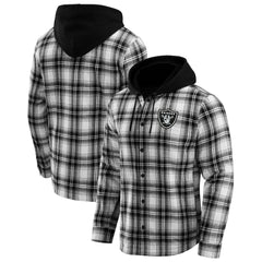 Las Vegas Raiders NFL x Darius Rucker Collection Plaid Flannel Quilted Full-Snap Hooded Shacket - Black