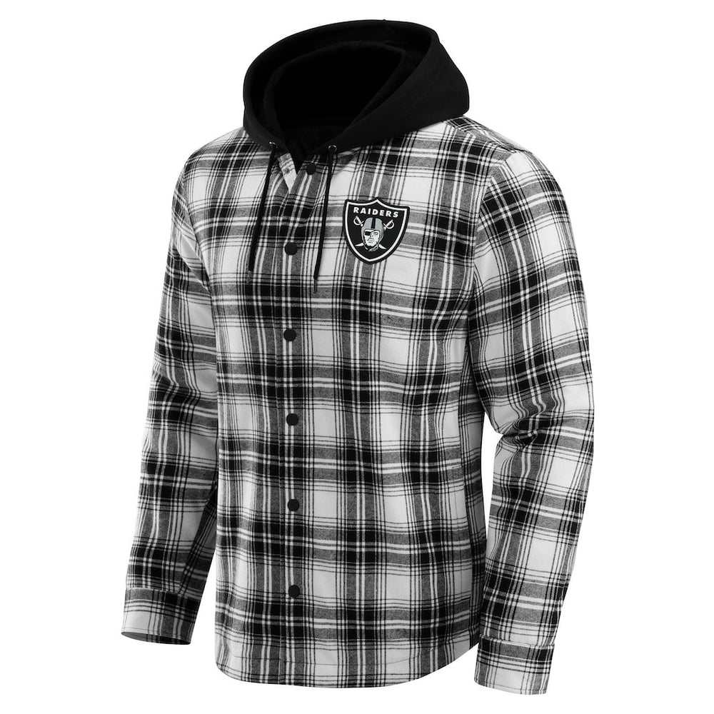 Las Vegas Raiders NFL x Darius Rucker Collection Plaid Flannel Quilted Full-Snap Hooded Shacket - Black
