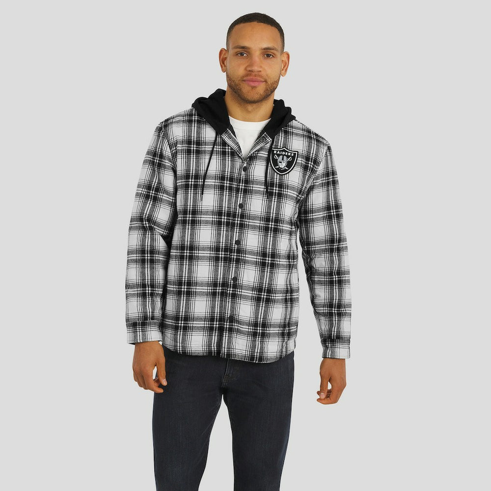 Las Vegas Raiders NFL x Darius Rucker Collection Plaid Flannel Quilted Full-Snap Hooded Shacket - Black