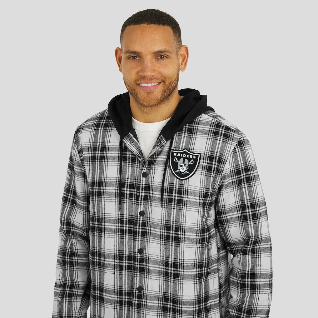 Las Vegas Raiders NFL x Darius Rucker Collection Plaid Flannel Quilted Full-Snap Hooded Shacket - Black