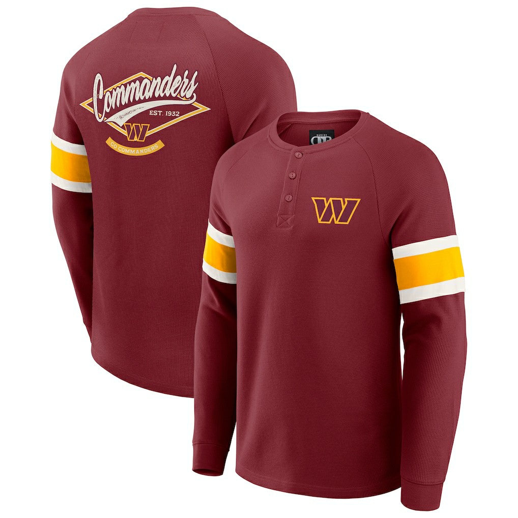Washington Commanders Darius Rucker Collection Waffle-Knit Raglan Long Sleeve Henley T-Shirt - Burgundy T-shirts