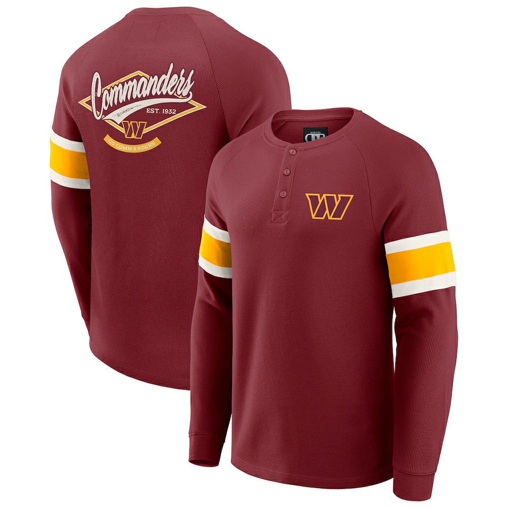 Washington Commanders Darius Rucker Collection Waffle-Knit Raglan Long Sleeve Henley T-Shirt - Burgundy T-shirts
