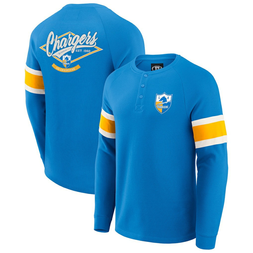 Los Angeles Chargers Darius Rucker Collection Waffle-Knit Raglan Long Sleeve Henley T-Shirt - Powder Blue T-shirts