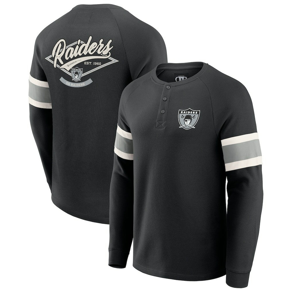 Las Vegas Raiders Darius Rucker Collection Waffle-Knit Raglan Long Sleeve Henley T-Shirt - Black T-shirts