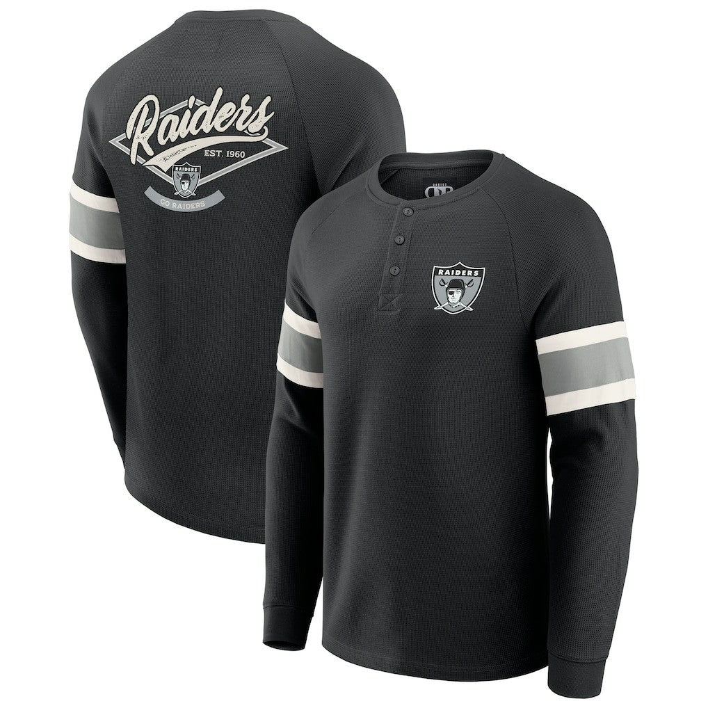Las Vegas Raiders Darius Rucker Collection Waffle-Knit Raglan Long Sleeve Henley T-Shirt - Black T-shirts
