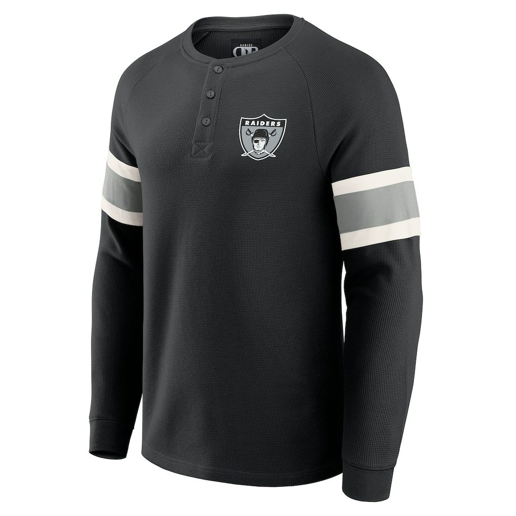 Las Vegas Raiders Darius Rucker Collection Waffle-Knit Raglan Long Sleeve Henley T-Shirt - Black T-shirts