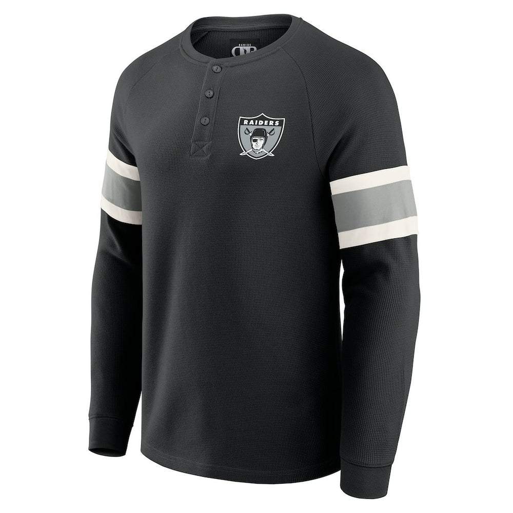 Las Vegas Raiders Darius Rucker Collection Waffle-Knit Raglan Long Sleeve Henley T-Shirt - Black T-shirts