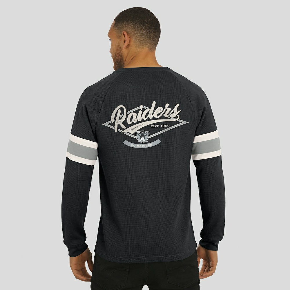 Las Vegas Raiders Darius Rucker Collection Waffle-Knit Raglan Long Sleeve Henley T-Shirt - Black T-shirts