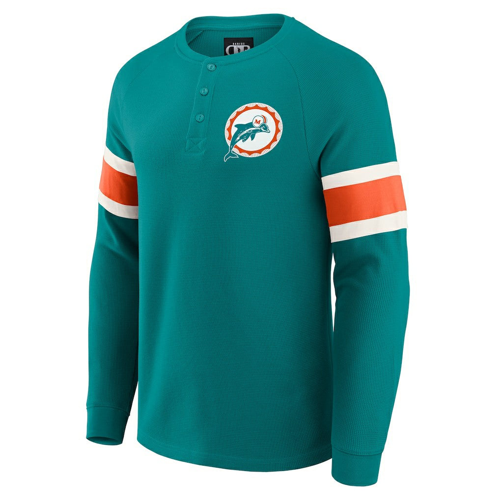 Miami Dolphins Darius Rucker Collection Waffle-Knit Raglan Long Sleeve Henley T-Shirt - Aqua T-shirts
