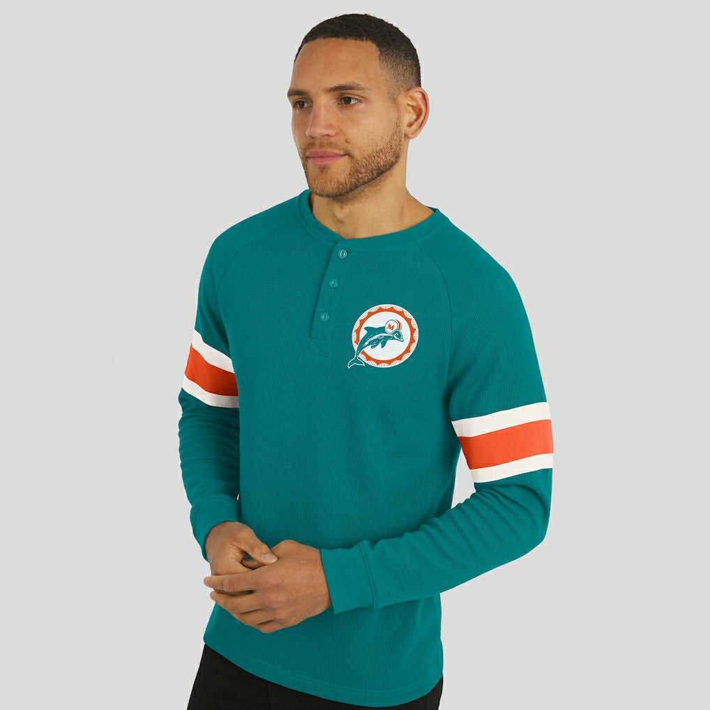 Miami Dolphins Darius Rucker Collection Waffle-Knit Raglan Long Sleeve Henley T-Shirt - Aqua T-shirts