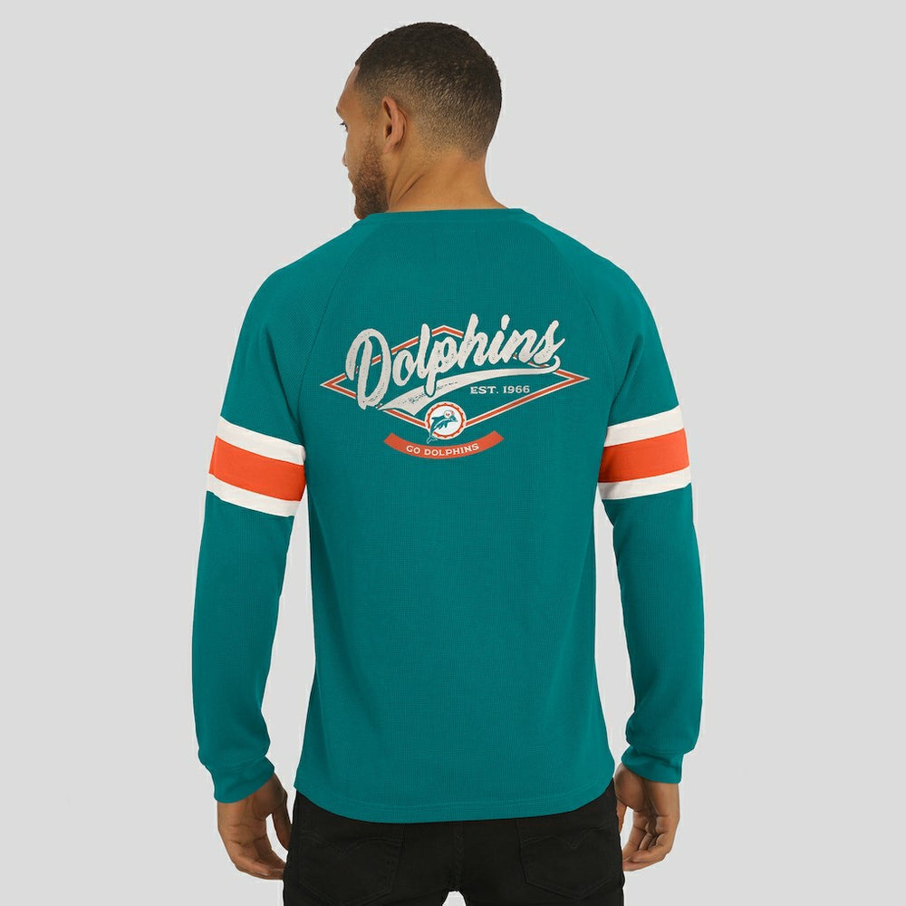 Miami Dolphins Darius Rucker Collection Waffle-Knit Raglan Long Sleeve Henley T-Shirt - Aqua T-shirts