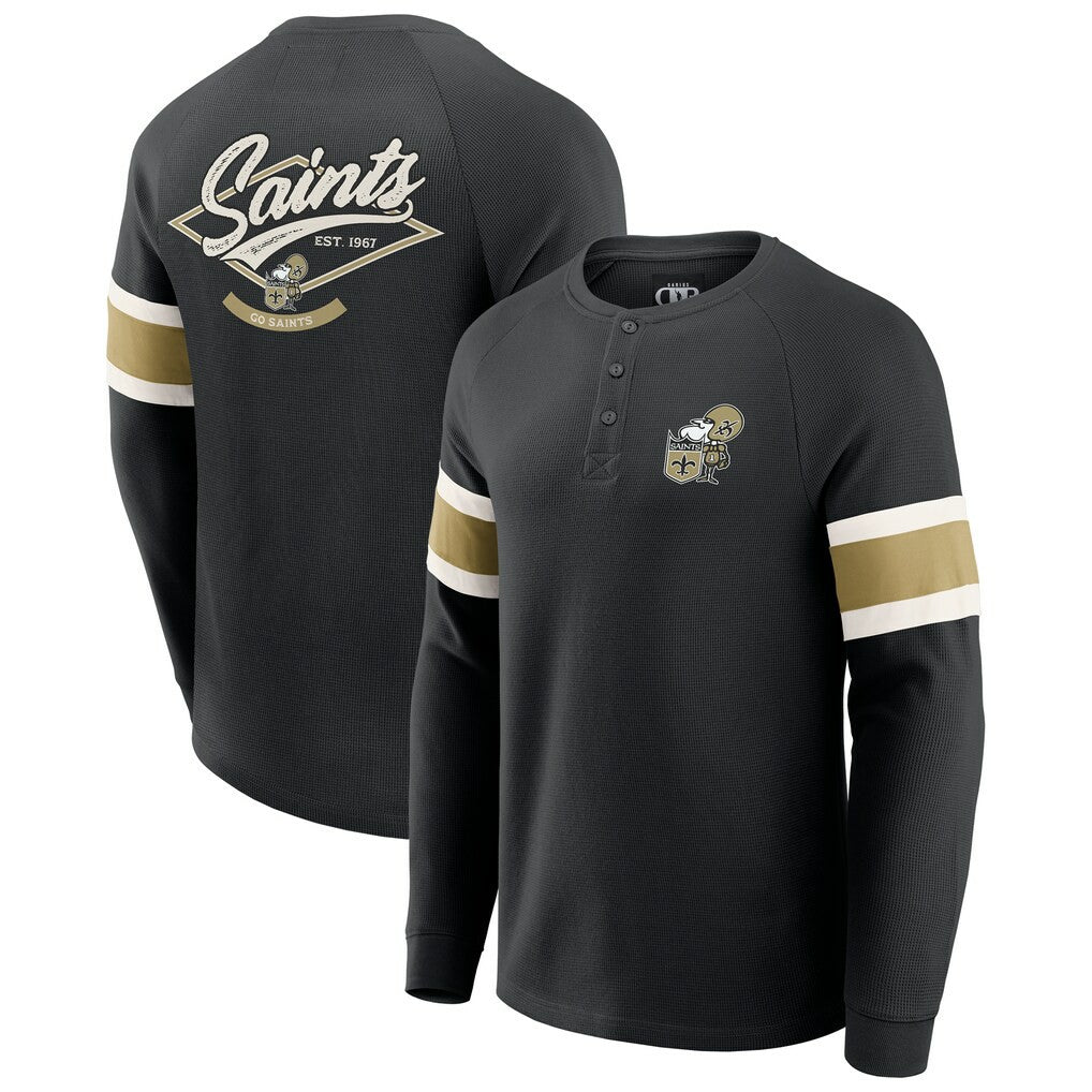 New Orleans Saints Darius Rucker Collection Waffle-Knit Raglan Long Sleeve Henley T-Shirt - Black T-shirts