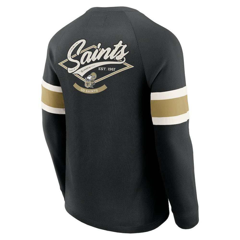 New Orleans Saints Darius Rucker Collection Waffle-Knit Raglan Long Sleeve Henley T-Shirt - Black T-shirts