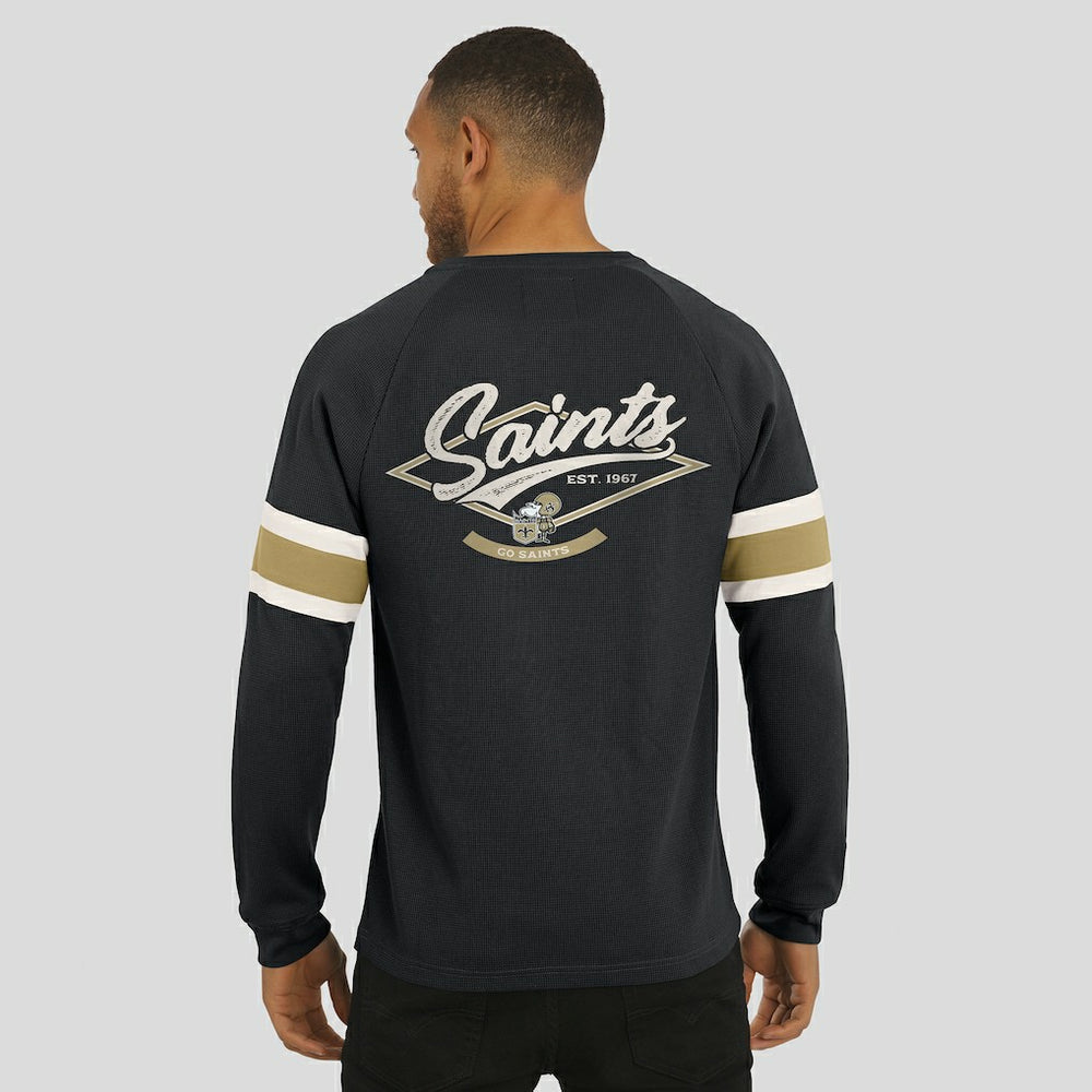 New Orleans Saints Darius Rucker Collection Waffle-Knit Raglan Long Sleeve Henley T-Shirt - Black T-shirts
