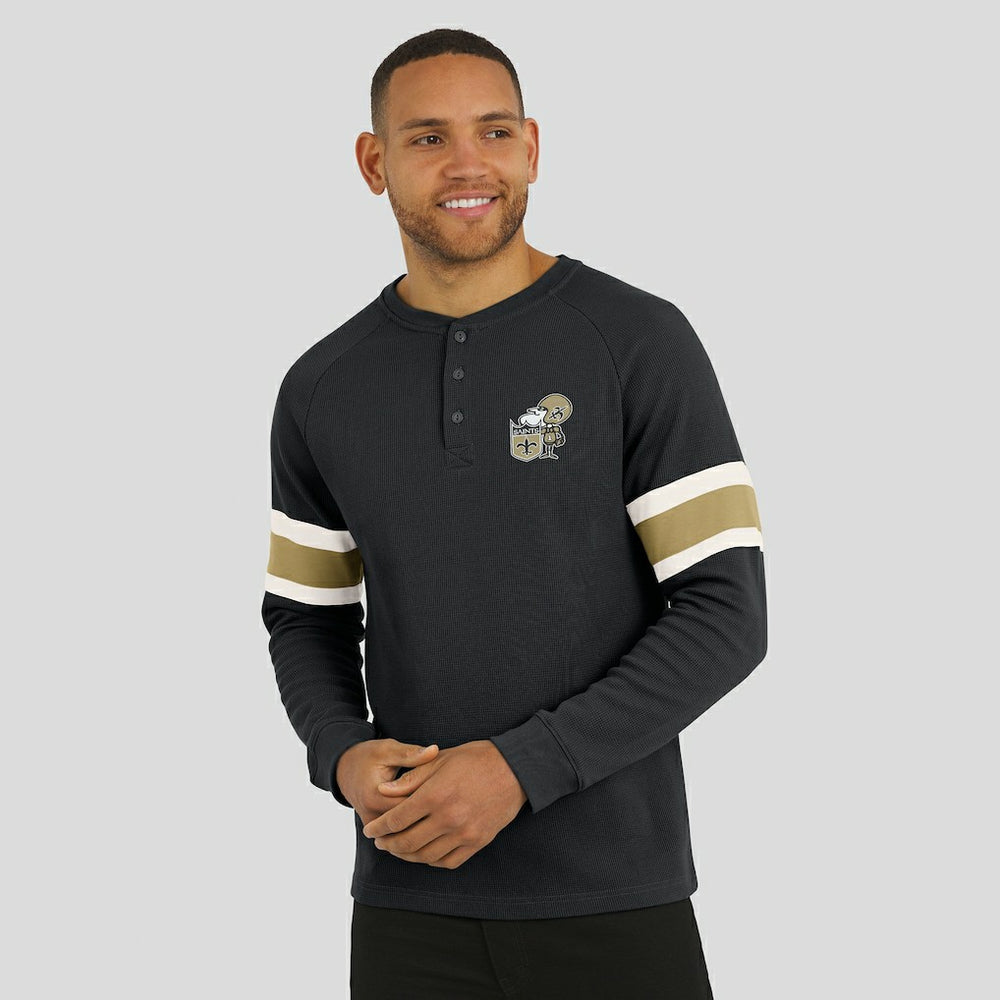 New Orleans Saints Darius Rucker Collection Waffle-Knit Raglan Long Sleeve Henley T-Shirt - Black T-shirts