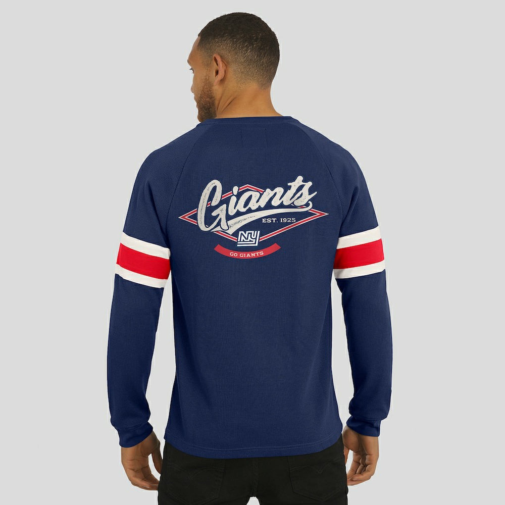 New York Giants Darius Rucker Collection Waffle-Knit Raglan Long Sleeve Henley T-Shirt - Navy T-shirts