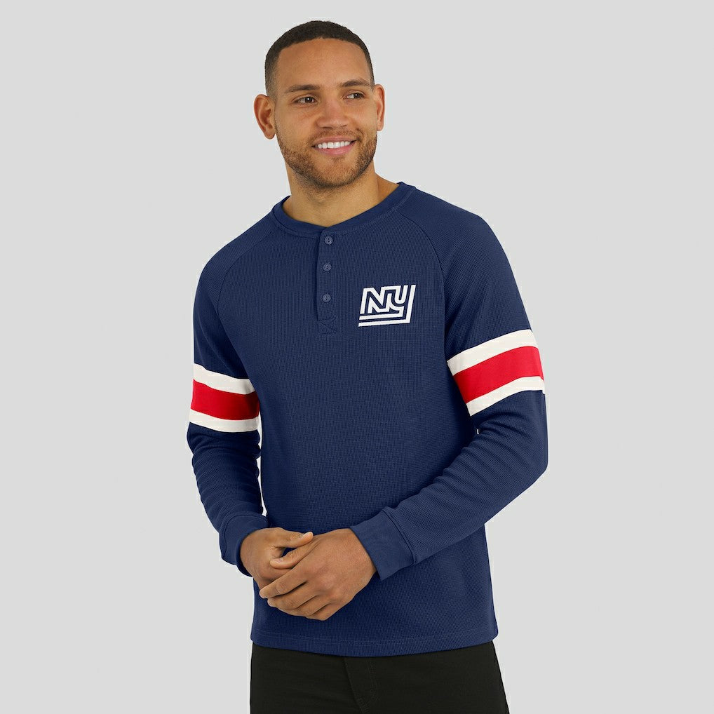New York Giants Darius Rucker Collection Waffle-Knit Raglan Long Sleeve Henley T-Shirt - Navy T-shirts