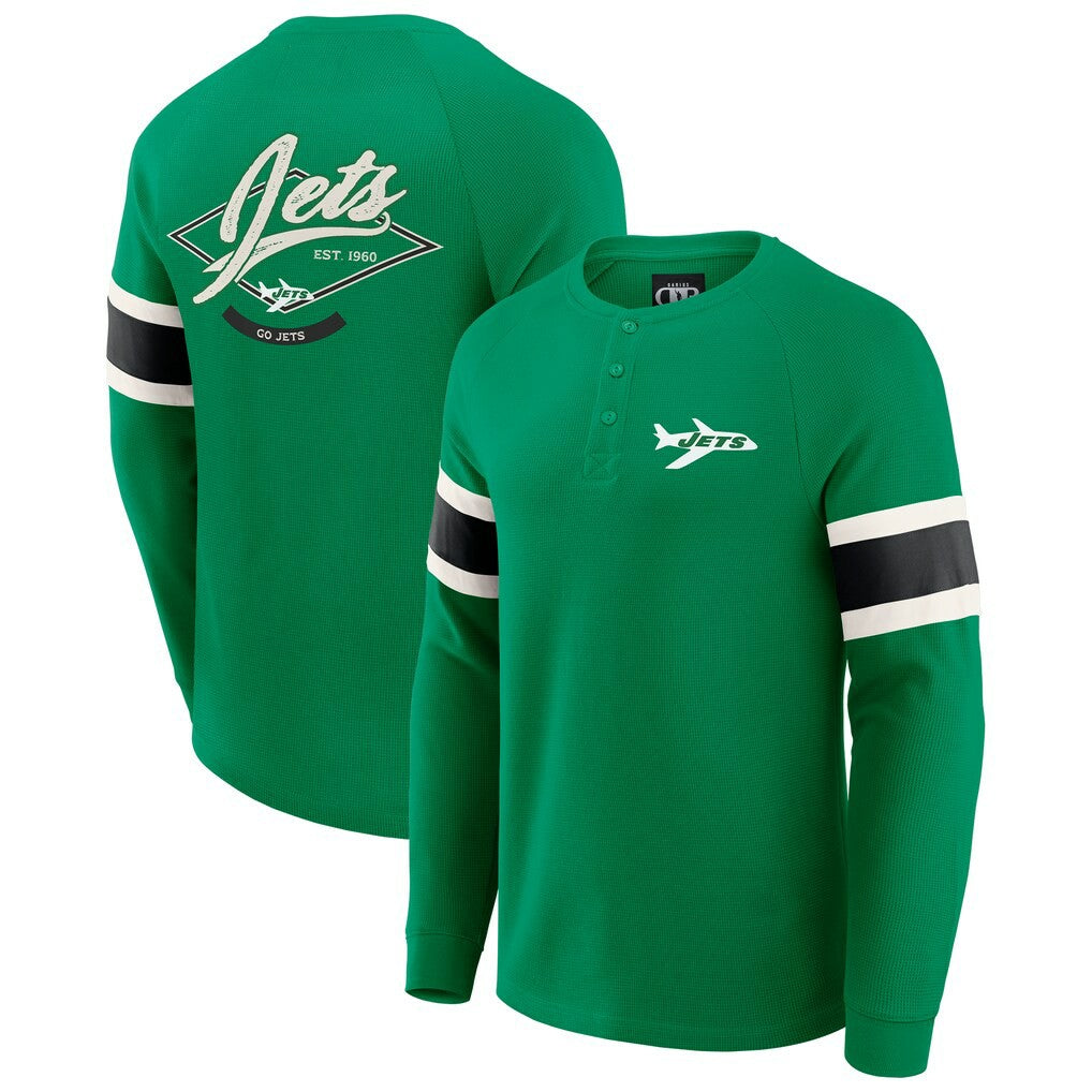 New York Jets Darius Rucker Collection Waffle-Knit Raglan Long Sleeve Henley T-Shirt - Kelly Green T-shirts