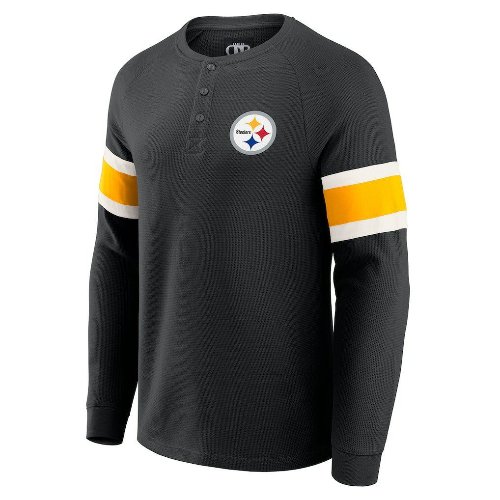 Pittsburgh Steelers Darius Rucker Collection Waffle-Knit Raglan Long Sleeve Henley T-Shirt - Black T-shirts