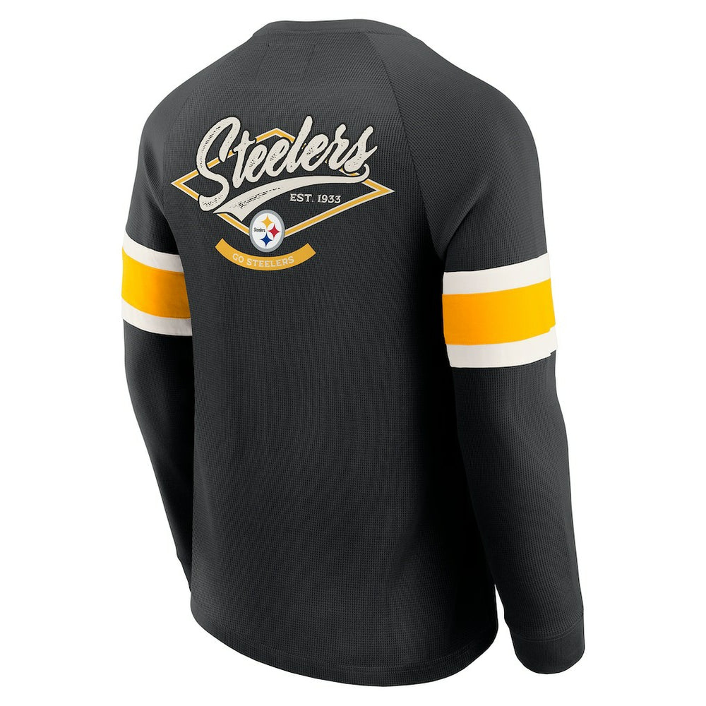 Pittsburgh Steelers Darius Rucker Collection Waffle-Knit Raglan Long Sleeve Henley T-Shirt - Black T-shirts