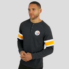 Pittsburgh Steelers Darius Rucker Collection Waffle-Knit Raglan Long Sleeve Henley T-Shirt - Black T-shirts