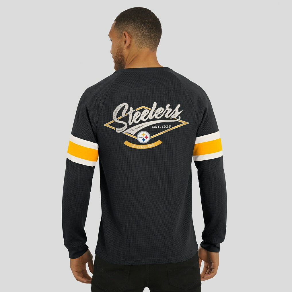 Pittsburgh Steelers Darius Rucker Collection Waffle-Knit Raglan Long Sleeve Henley T-Shirt - Black T-shirts