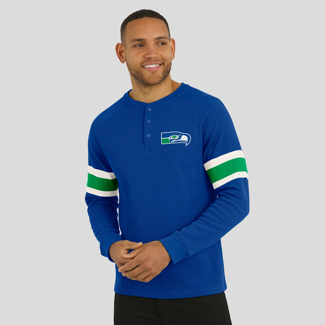 Seattle Seahawks Darius Rucker Collection Waffle-Knit Raglan Long Sleeve Henley T-Shirt - College Navy T-shirts
