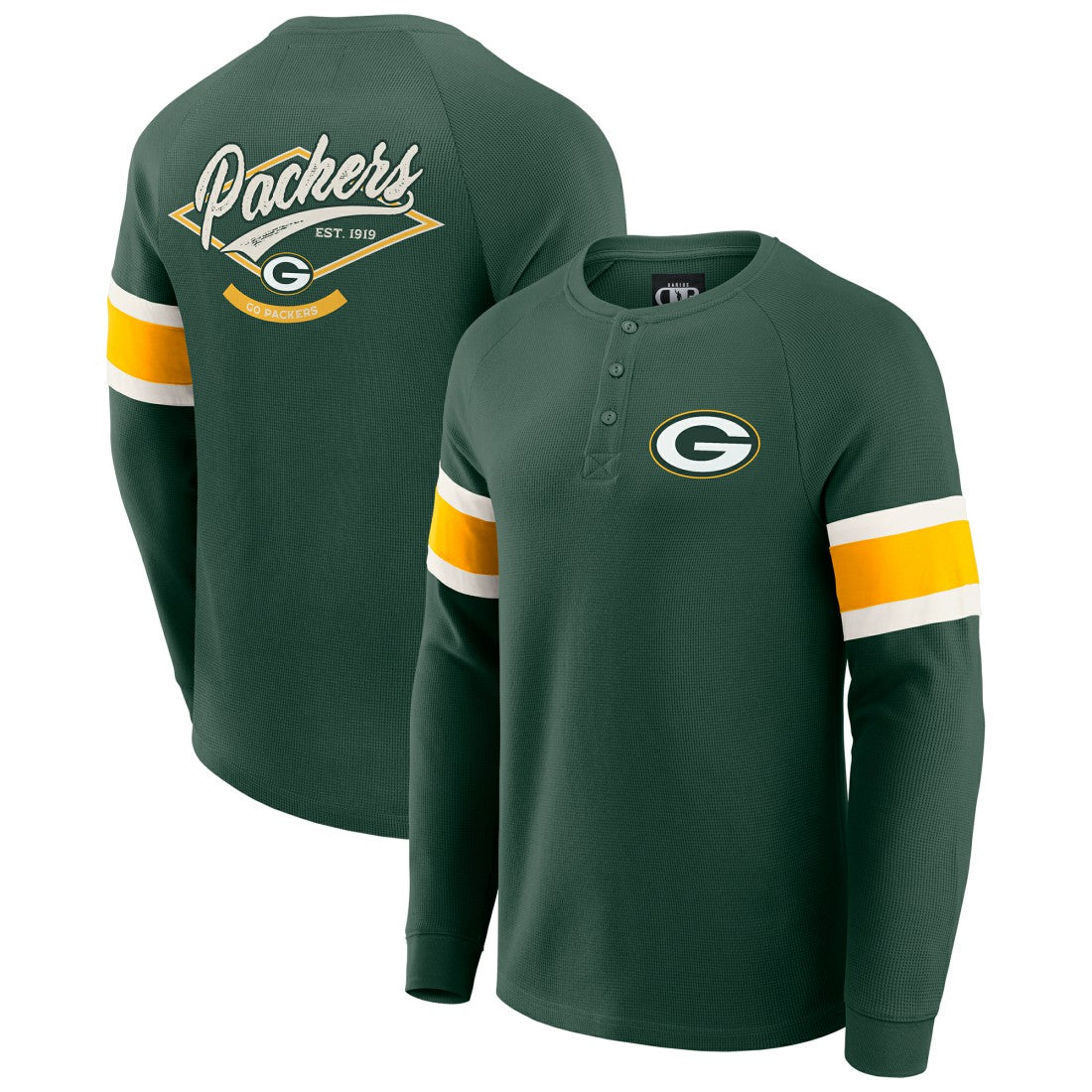 Green Bay Packers Darius Rucker Collection Waffle-Knit Raglan Long Sleeve Henley T-Shirt - Green T-shirts
