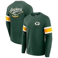 Green Bay Packers Darius Rucker Collection Waffle-Knit Raglan Long Sleeve Henley T-Shirt - Green T-shirts