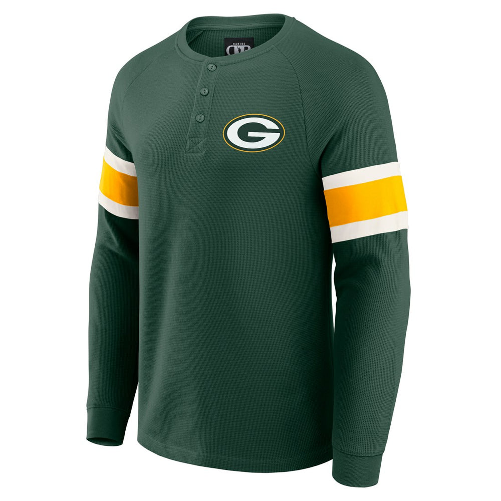 Green Bay Packers Darius Rucker Collection Waffle-Knit Raglan Long Sleeve Henley T-Shirt - Green T-shirts
