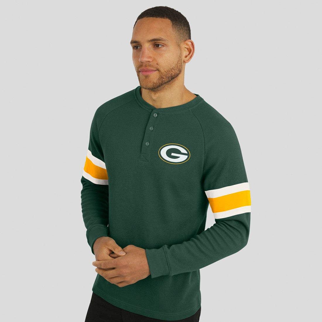 Green Bay Packers Darius Rucker Collection Waffle-Knit Raglan Long Sleeve Henley T-Shirt - Green T-shirts