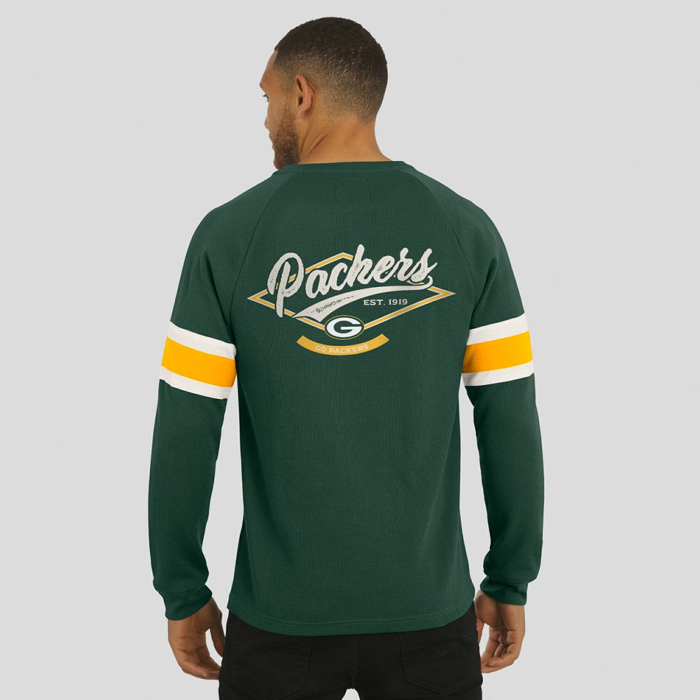 Green Bay Packers Darius Rucker Collection Waffle-Knit Raglan Long Sleeve Henley T-Shirt - Green T-shirts