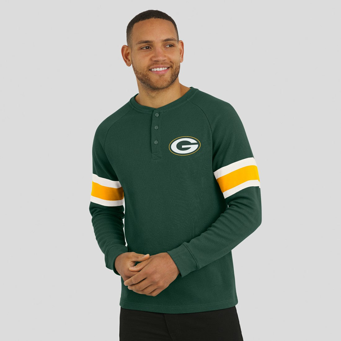Green Bay Packers Darius Rucker Collection Waffle-Knit Raglan Long Sleeve Henley T-Shirt - Green T-shirts