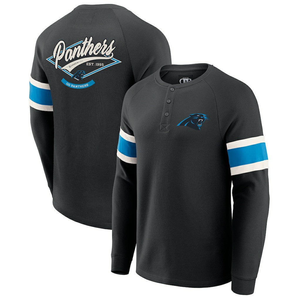 Carolina Panthers Darius Rucker Collection Waffle-Knit Raglan Long Sleeve Henley T-Shirt - Black T-shirts