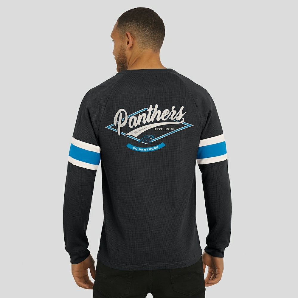 Carolina Panthers Darius Rucker Collection Waffle-Knit Raglan Long Sleeve Henley T-Shirt - Black T-shirts