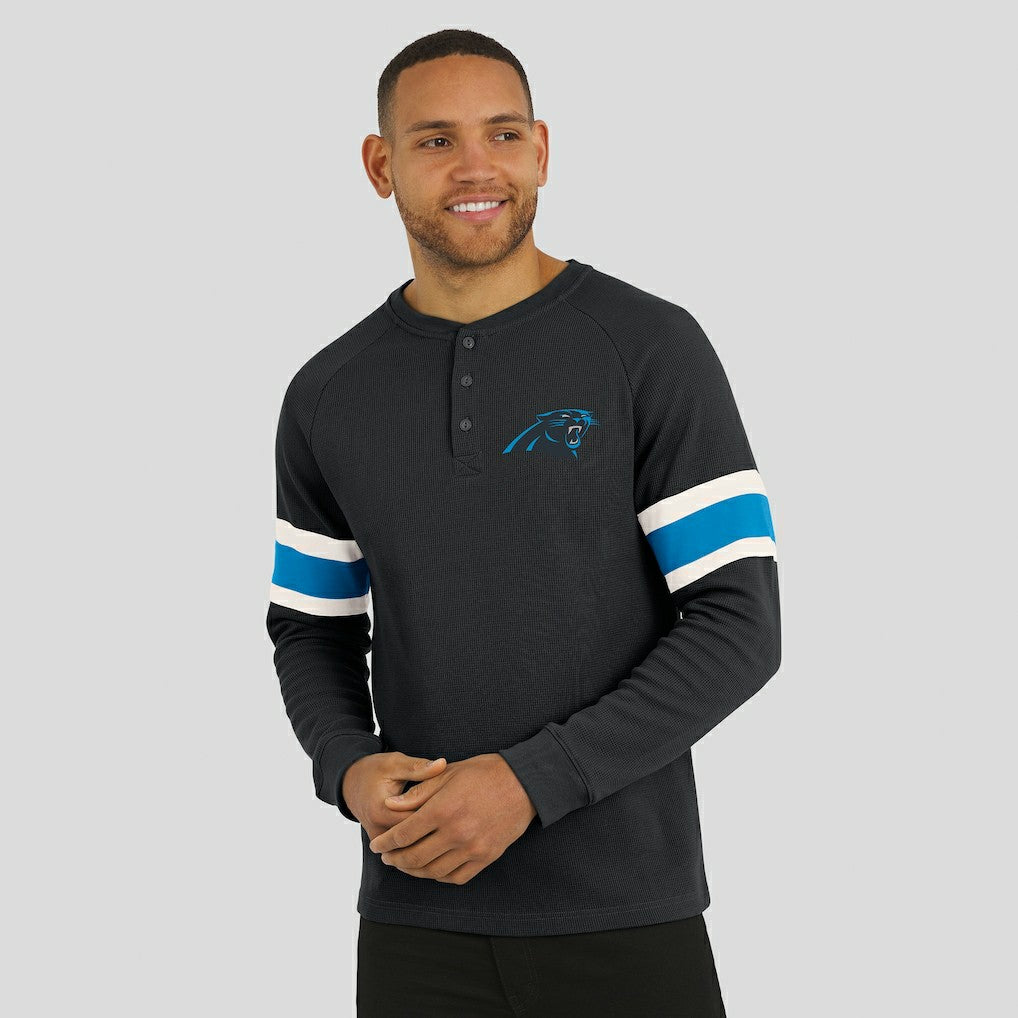 Carolina Panthers Darius Rucker Collection Waffle-Knit Raglan Long Sleeve Henley T-Shirt - Black T-shirts