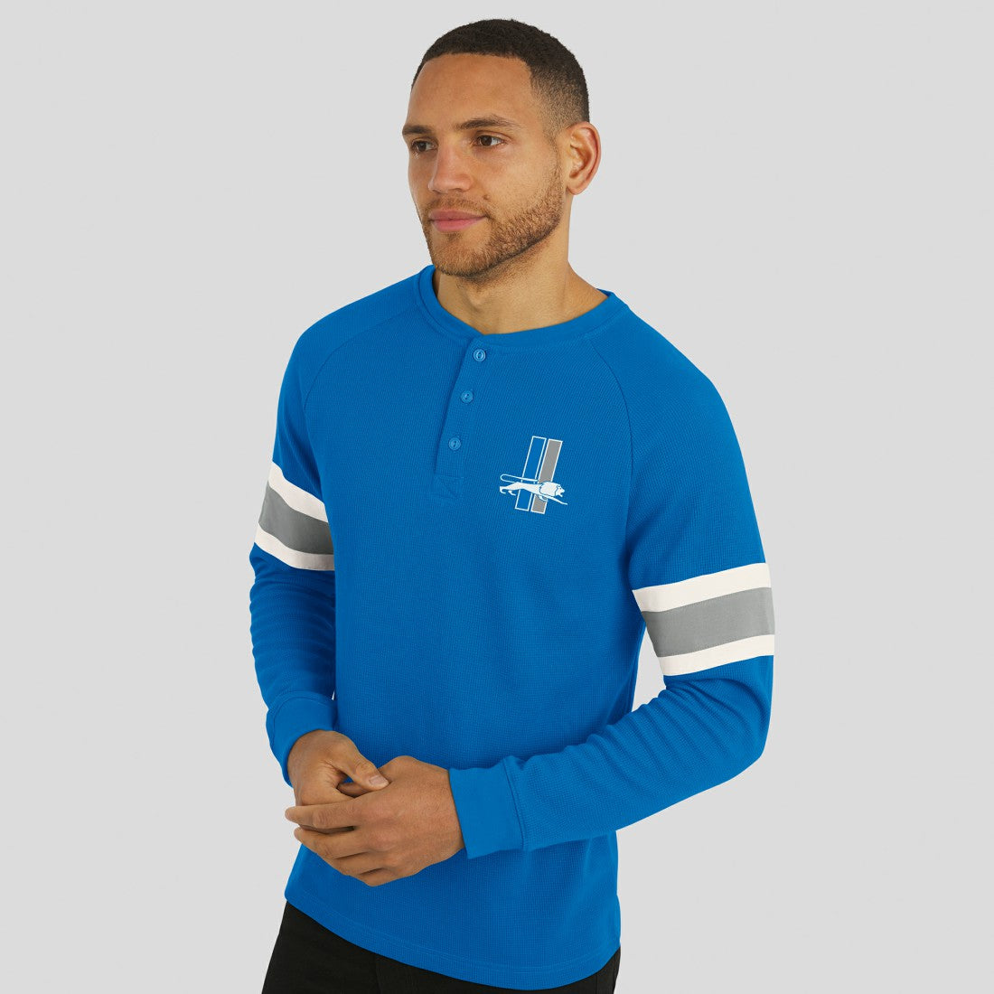 Detroit Lions Darius Rucker Collection Waffle-Knit Raglan Long Sleeve Henley T-Shirt - Blue T-shirts