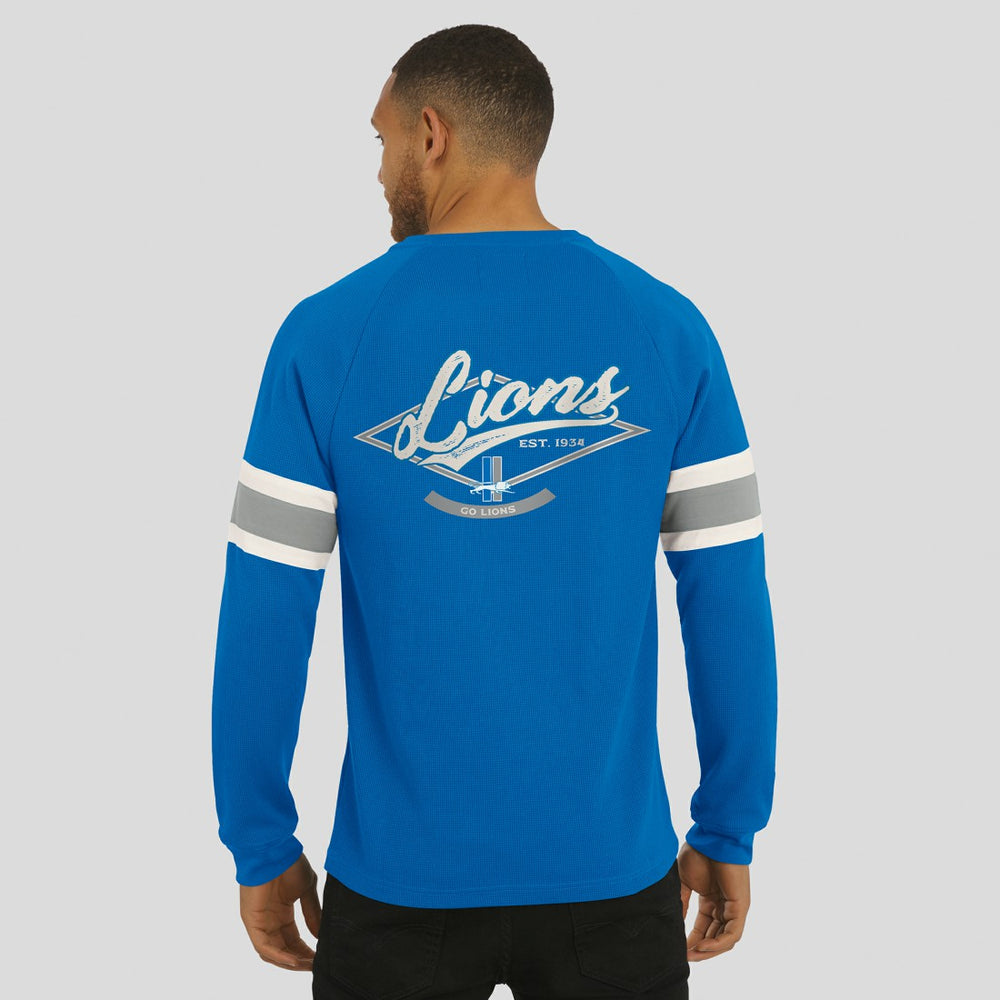 Detroit Lions Darius Rucker Collection Waffle-Knit Raglan Long Sleeve Henley T-Shirt - Blue T-shirts