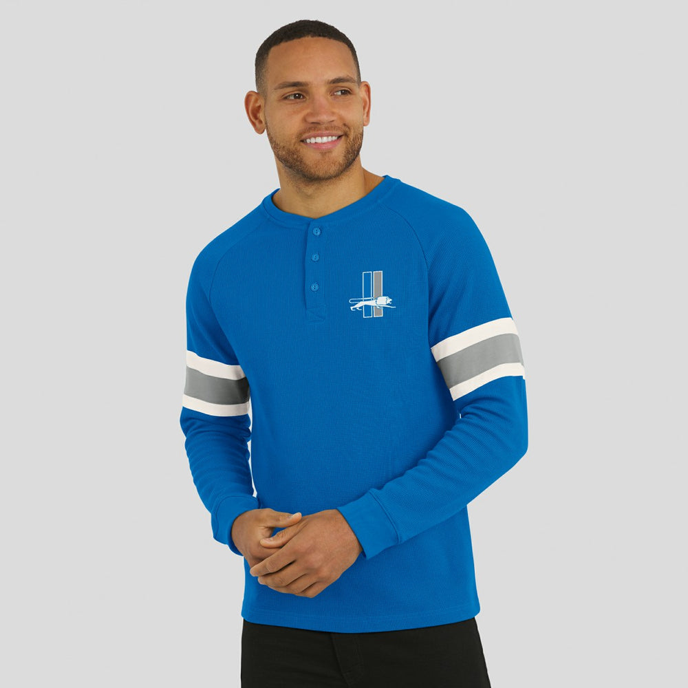 Detroit Lions Darius Rucker Collection Waffle-Knit Raglan Long Sleeve Henley T-Shirt - Blue T-shirts