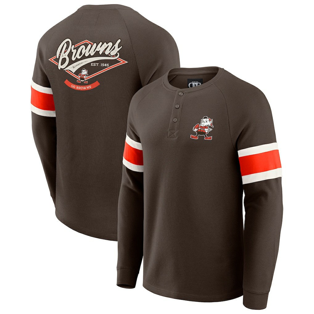 Cleveland Browns Darius Rucker Collection Waffle-Knit Raglan Long Sleeve Henley T-Shirt - Brown T-shirts